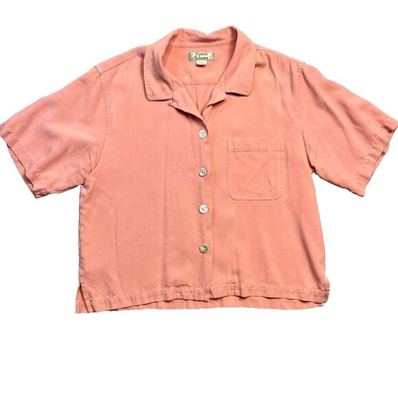 VTG 100% Silk Tommy Bahama Short Sleeved Button up Top Coral Color Medium - Picture 1 of 7